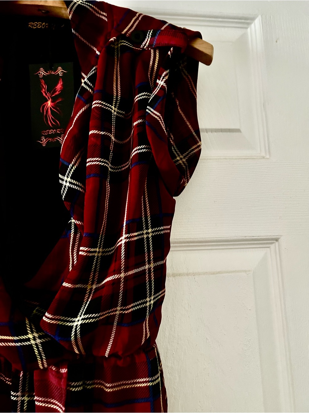 Burgundy Plaid Wrap Mini Dress - Picture 5 of 8